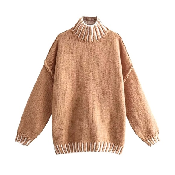 HIP Cozy Knit Sweater Camel Chelsea style mock neck chunky NWT large - Picture 2 of 8